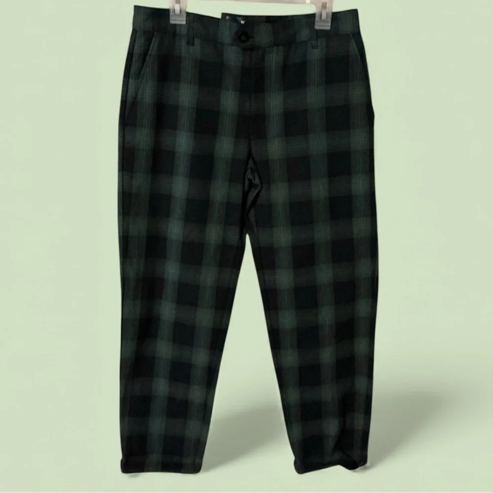 🌺NWT-HOUSTON WHITE TAILORED WAISTBAND STRAIGHT LEG PLAID TROUSERS